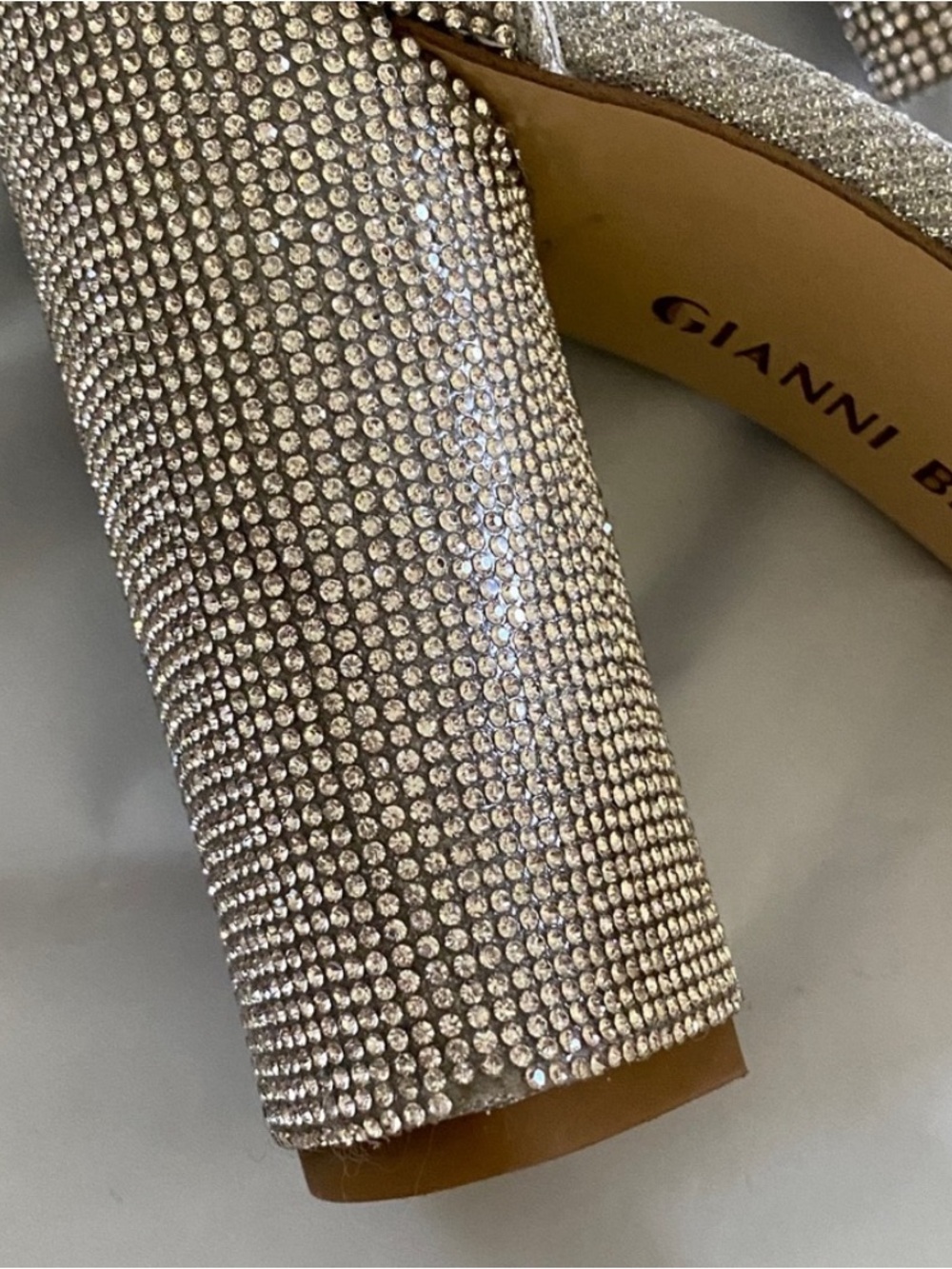 Gianni Bini Rhinestone Block Heel Sandals Silver Sparkle Size 7M Wedding - Picture 9 of 11